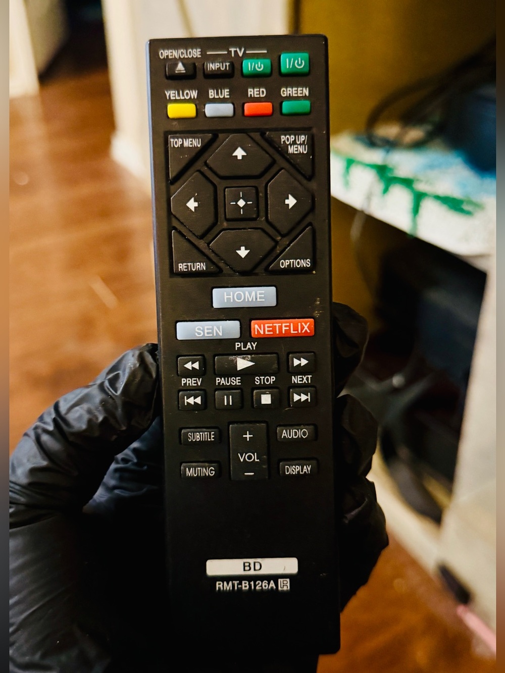 Sony Black Blu-ray Remote with Red, Yellow, Blue, Green Buttons